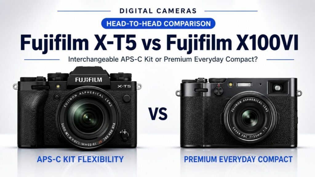 Fujifilm X-T5 vs Fujifilm X100VI: Interchangeable APS-C Kit or Premium Everyday Compact?