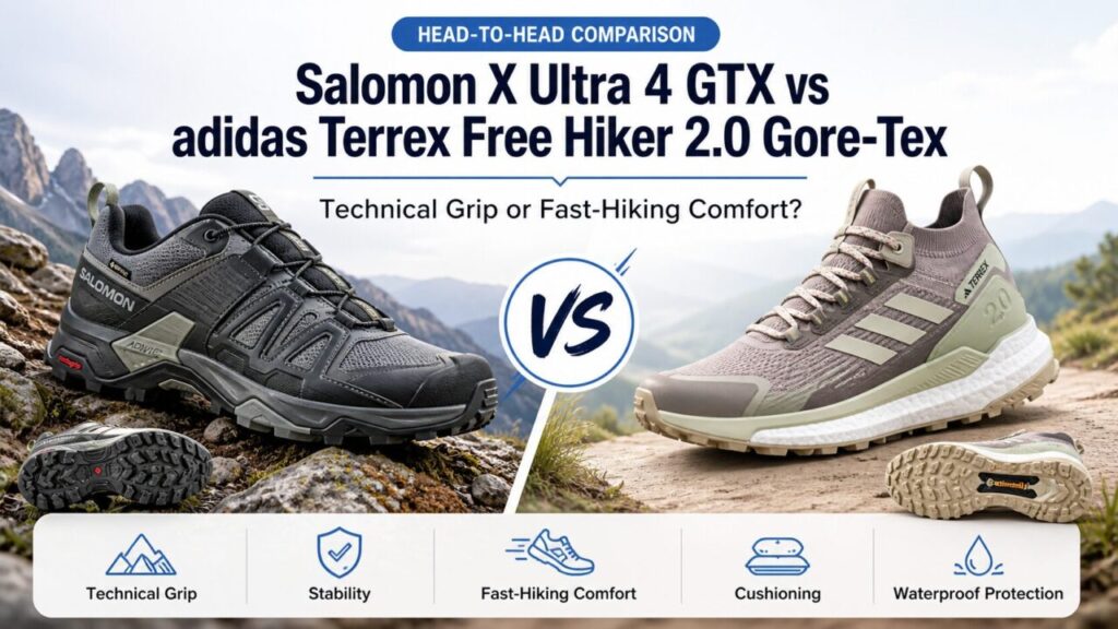 Salomon X Ultra 4 GTX vs adidas Terrex Free Hiker 2.0 Gore-Tex: Technical Grip or Fast-Hiking Comfort?
