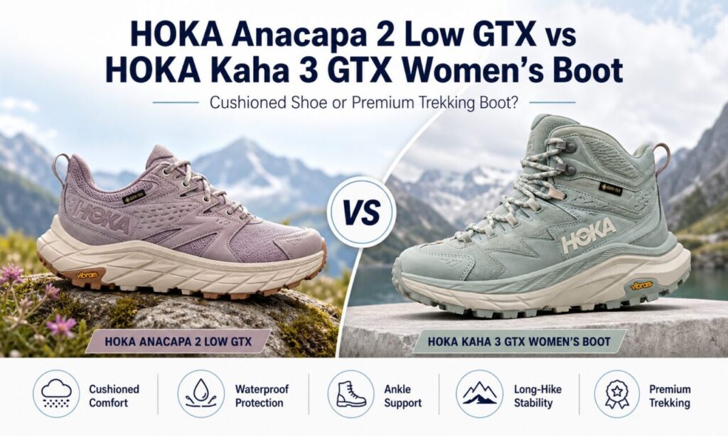 HOKA Anacapa 2 Low GTX vs HOKA Kaha 3 GTX Women’s Boot: Cushioned Shoe or Premium Trekking Boot?